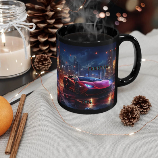 11oz Black Mug, Personalized red Lamborghini stylish designer coffee tea cup great for sports car lover The Aurora Touch