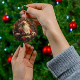 Ceramic Ornament, Mystic Christmas, Round ornament, Christmas Santa, Tree ornaments, Holiday gift, Christmas Tree decorations, Red Ornaments The Aurora Touch