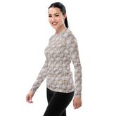 Winter Wonderland Snowflake Design Women’s Rash Guard – Long Sleeve UV Protection, Stylish Winter Swimwear,  Xmas Holiday Beachwear The Aurora Touch