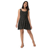 Sophisticated 3D Raised Black & Gold Luxury Skater Dress - Elegant Couture Evening Casual Wear for Special Occasions