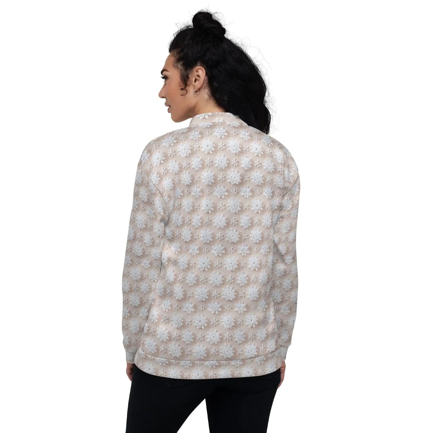 Luxury White Christmas Snowflake Designer Bomber Jacket - Festive Winter Fashion Statement for Women The Aurora Touch