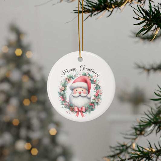 Festive Pink Ceramic Ornaments - Merry Christmas Pastel Santa Decor, Holiday Gift Tags, Tree Decorations, 2-Sided Print, 1-10 Pieces