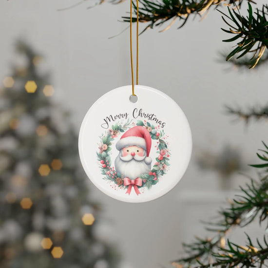 Festive Pink Ceramic Ornaments - Merry Christmas Pastel Santa Decor, Holiday Gift Tags, Tree Decorations, 2-Sided Print, 1-10 Pieces The Aurora Touch