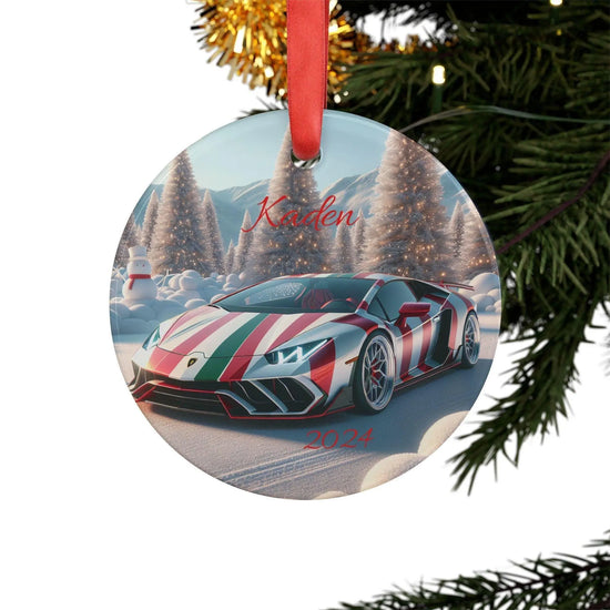 Personalized Acrylic Ornament with Candy Cane Car Design, Custom Holiday Lamborgini Decoration, Kids Gift, Christmas Keepsake, Home Decor The Aurora Touch