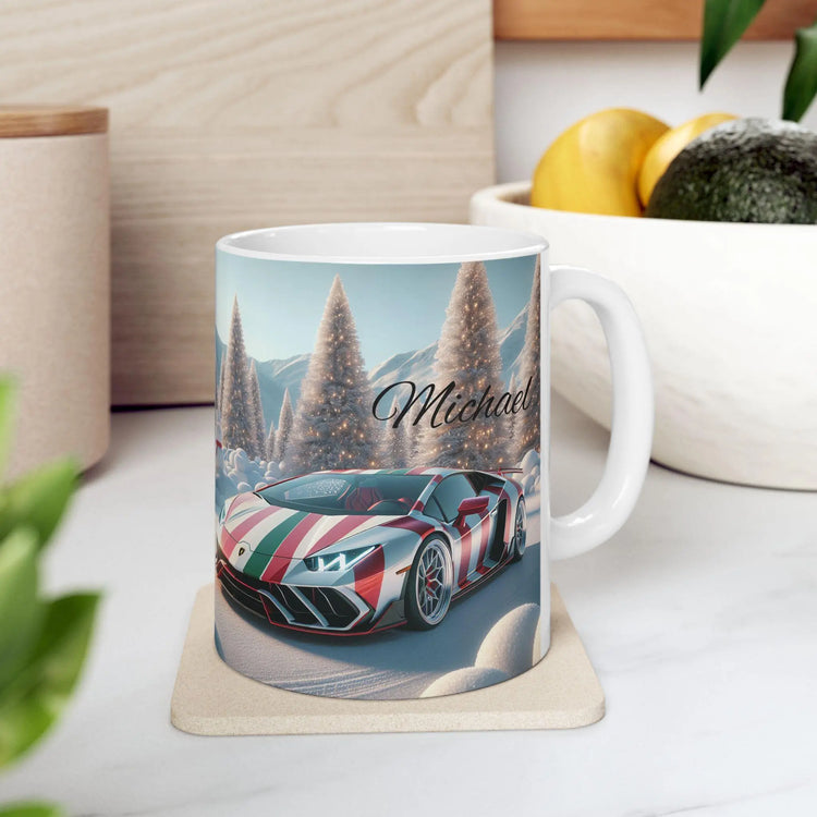 Personalized Lamborghini Ceramic Xmas Mug, Custom Sports Car Gift, Perfect for Car Enthusiasts, Holiday Coffee Cup, Unique Present The Aurora Touch