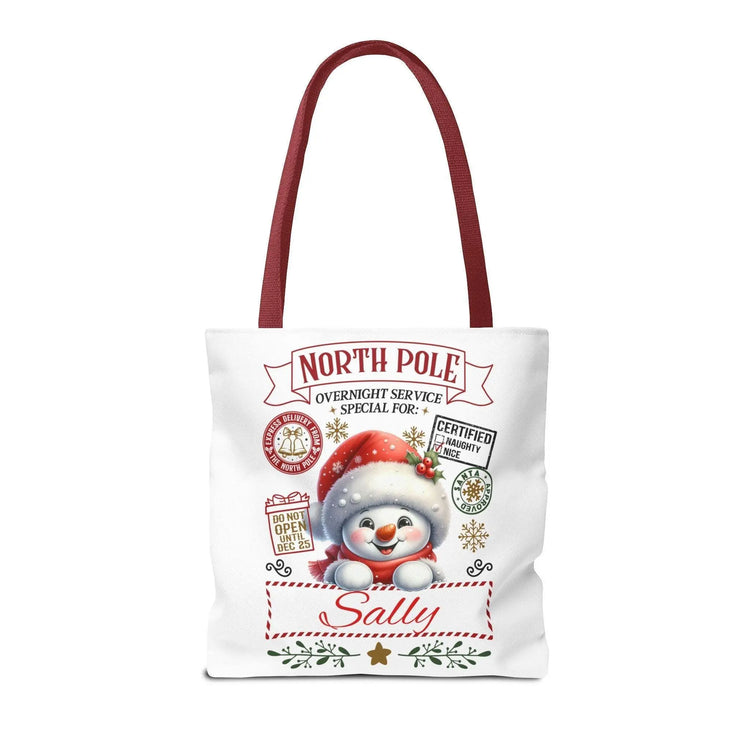 Personalized North Pole Tote Bag, Holiday Gift, Christmas Shopping Bag, Snowman Design, Festive Reusable Shopper The Aurora Touch