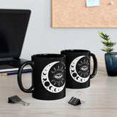 Celestial Black Mug - Eye and Moon Coffee Mug, Astrological Mystical Art, Magical Gift, Celestial Design Drinking Mug, Celestial Mug The Aurora Touch
