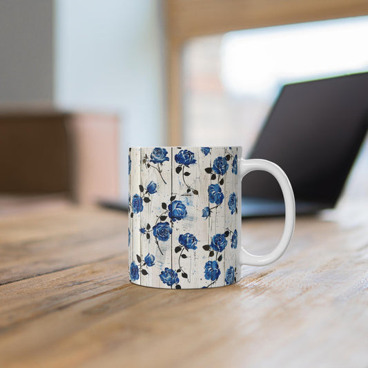 Vintage Floral Blue Roses Mug | Boho Decor, Gift for Her, Coffee Lover, Home Office, Mother's Day, Tea Mug