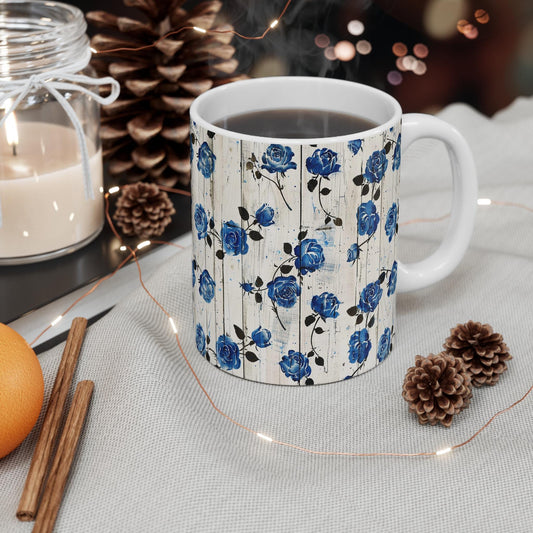 Vintage Floral Blue Roses Mug | Boho Decor, Gift for Her, Coffee Lover, Home Office, Mother's Day, Tea Mug