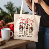 Farm House Country Xmas Cotton Canvas Tote Bag, Holiday Travel Gift Bags, Hand Crafted Shopping Bag The Aurora Touch