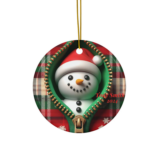 Personalized Snowman Ceramic Ornament, Holiday Decoration, Christmas Gift, Winter Keepsake, Customizable Gift Tag