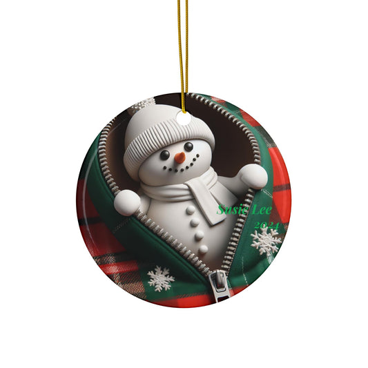Cozy Snowman Ceramic Ornament, Holiday Decor for Christmas, Unique Gift, Winter Keepsake, Festive Tree Ornament, Handmade