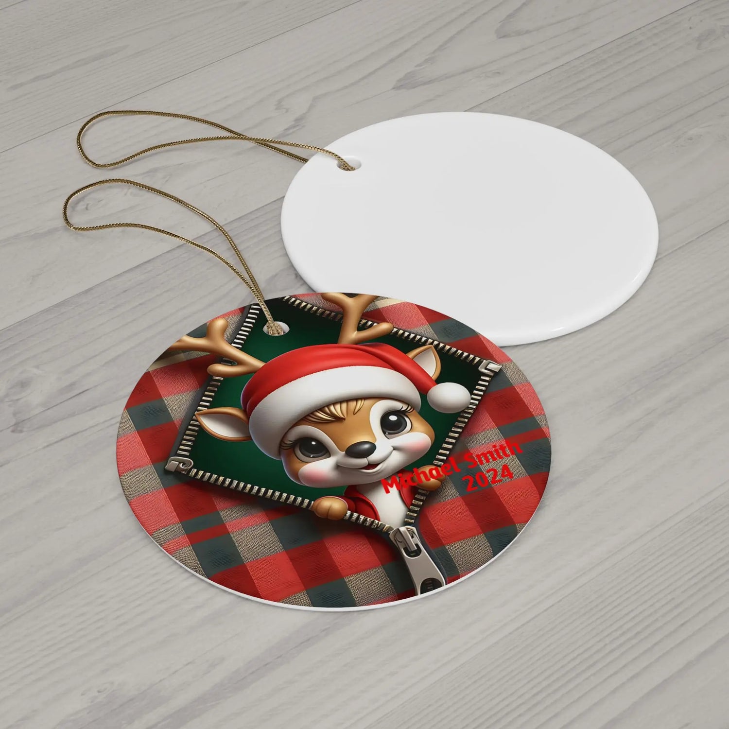 Personalized Holiday Ceramic Ornament, Cute Reindeer Decoration, Christmas Gift, Family Keepsake, Festive Home Decor, 2024 The Aurora Touch