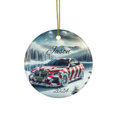 Personalized Holiday Car Ornament, Custom Double-Sided Ceramic Christmas Bauble, Festive Home Decor, BMW Lover Gift, Winter Keepsake The Aurora Touch