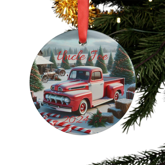 Personalized Christmas Acrylic Ornament with Ribbon, Custom Holiday Decor, Keepsake Gift for Uncle, Vintage Truck Design, 2024 The Aurora Touch