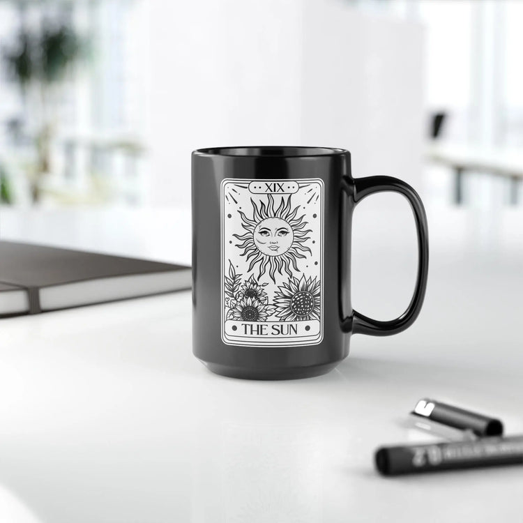 Celestial Black Mug - The Sun Tarot Card Coffee Cup, Mystical Psychic Gift, 11oz 15oz Mug, Tarot Card Readings, Mystic Drinking Cup The Aurora Touch