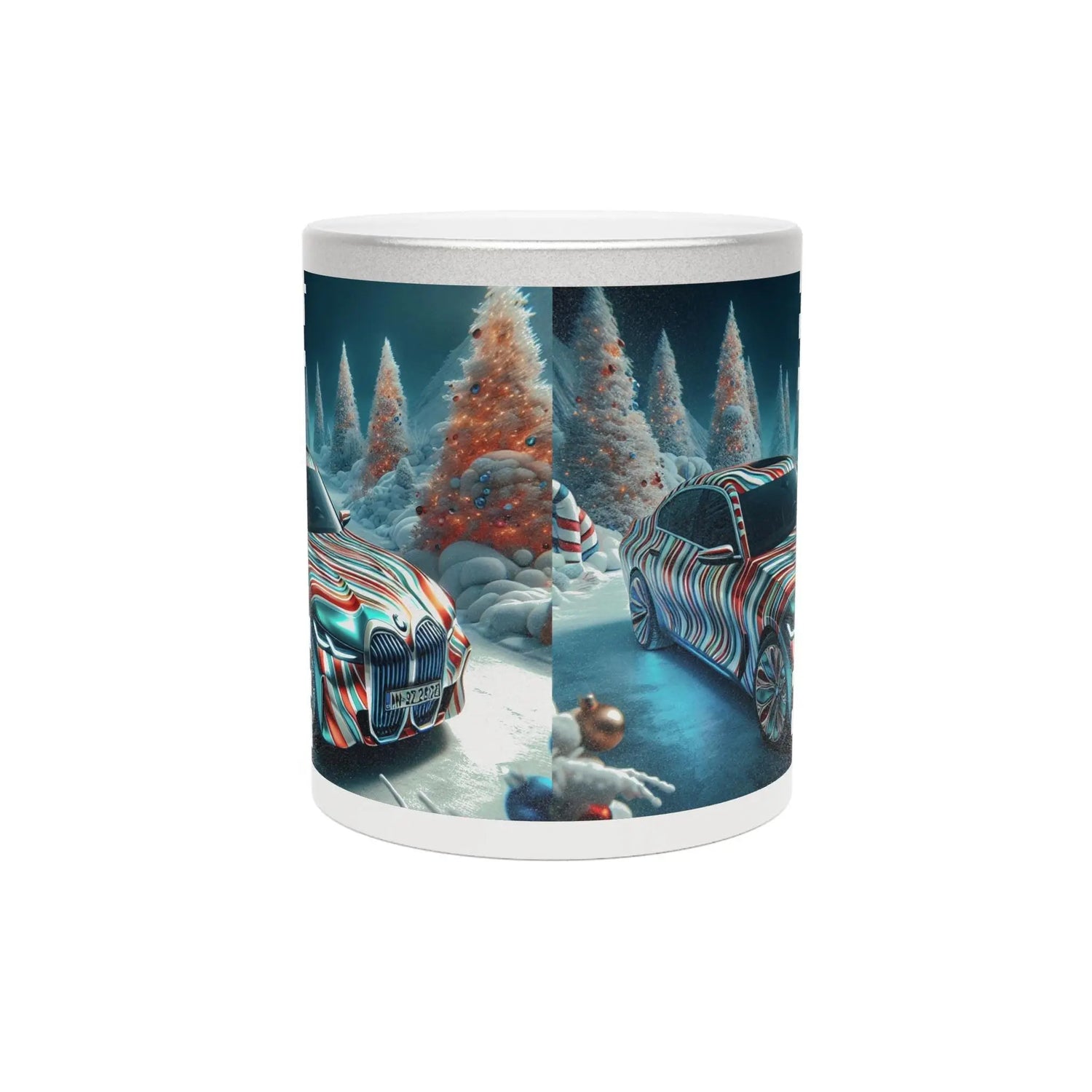 Personalized Metallic Mug, Unique Car Design, Holiday Gift, Winter Decor, Customized Coffee Cup, Perfect for BMW and Car Enthusiasts The Aurora Touch