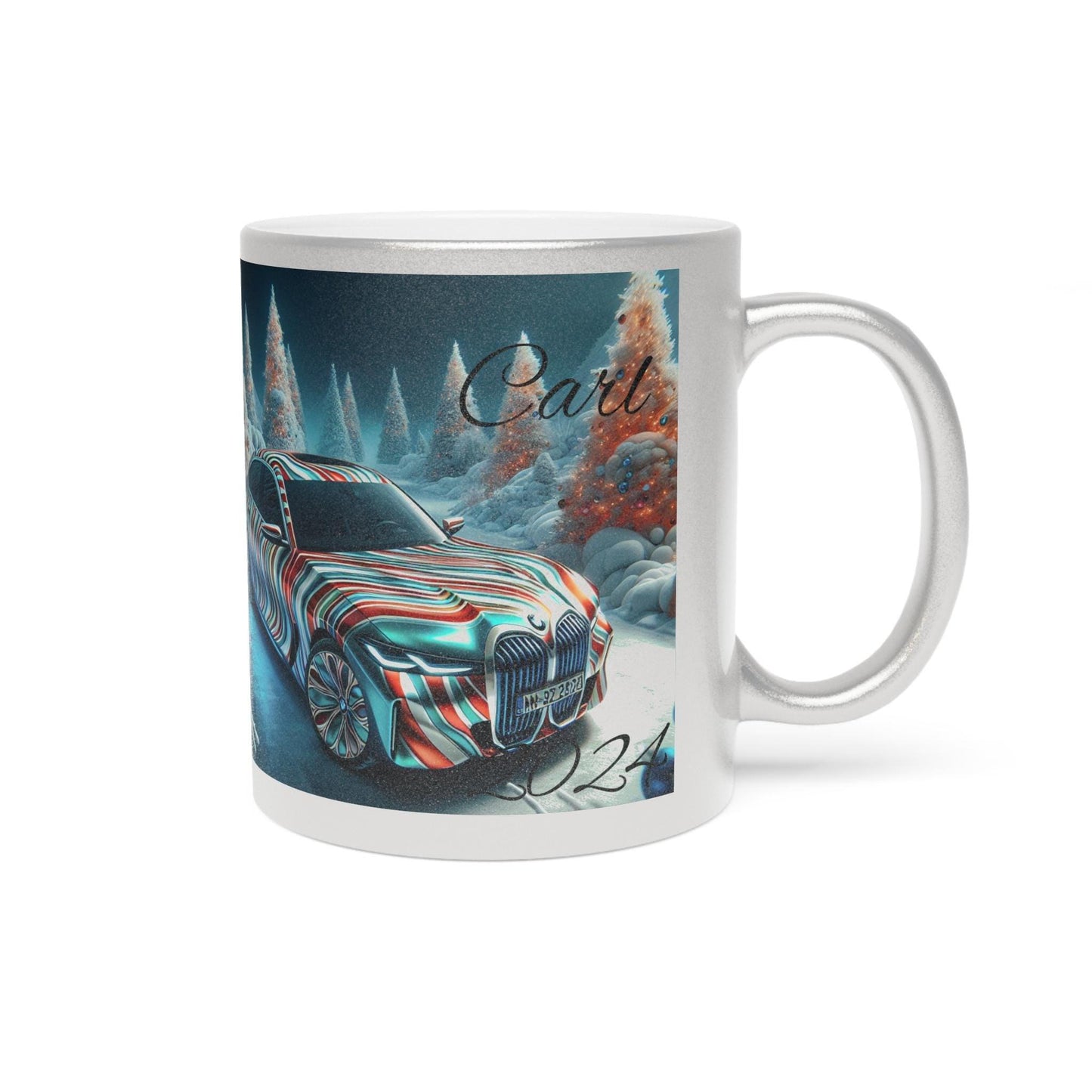 Personalized Metallic Mug, Unique Car Design, Holiday Gift, Winter Decor, Customized Coffee Cup, Perfect for BMW and Car Enthusiasts