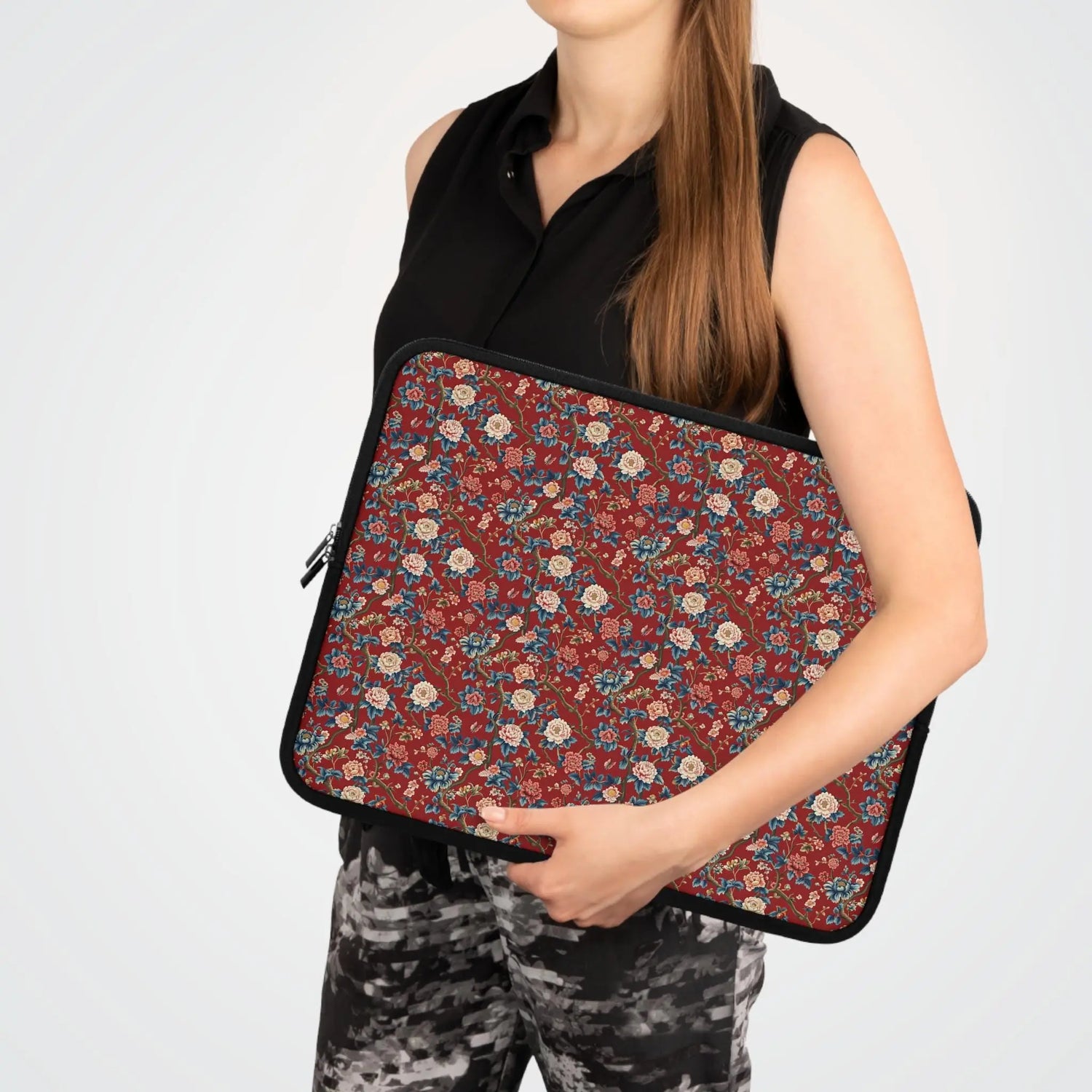 Bohemian Floral Laptop Sleeve, Chinioise Stylish Tech Organizer, Gift for Students, Work & Travel Accessory, Computer Case