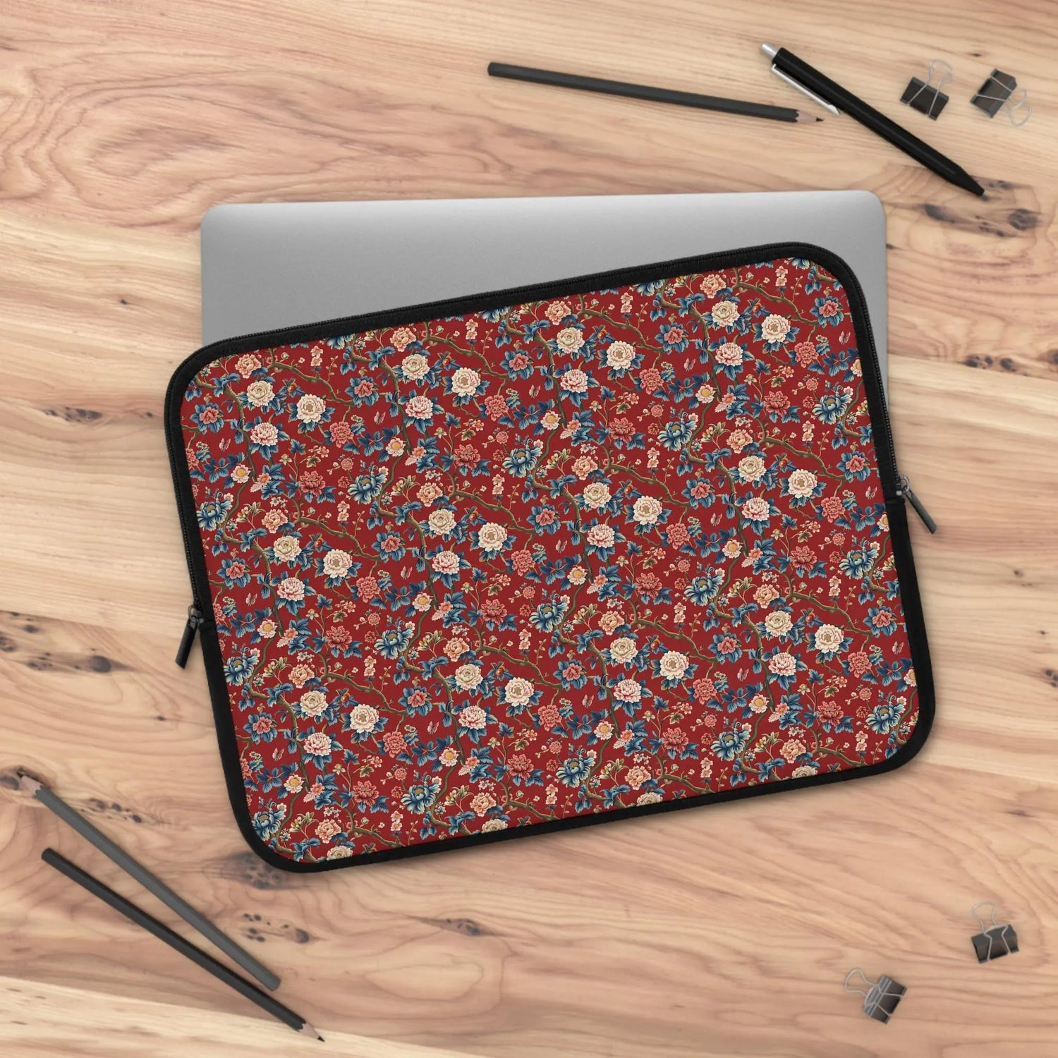 Bohemian Floral Laptop Sleeve, Chinioise Stylish Tech Organizer, Gift for Students, Work & Travel Accessory, Computer Case The Aurora Touch