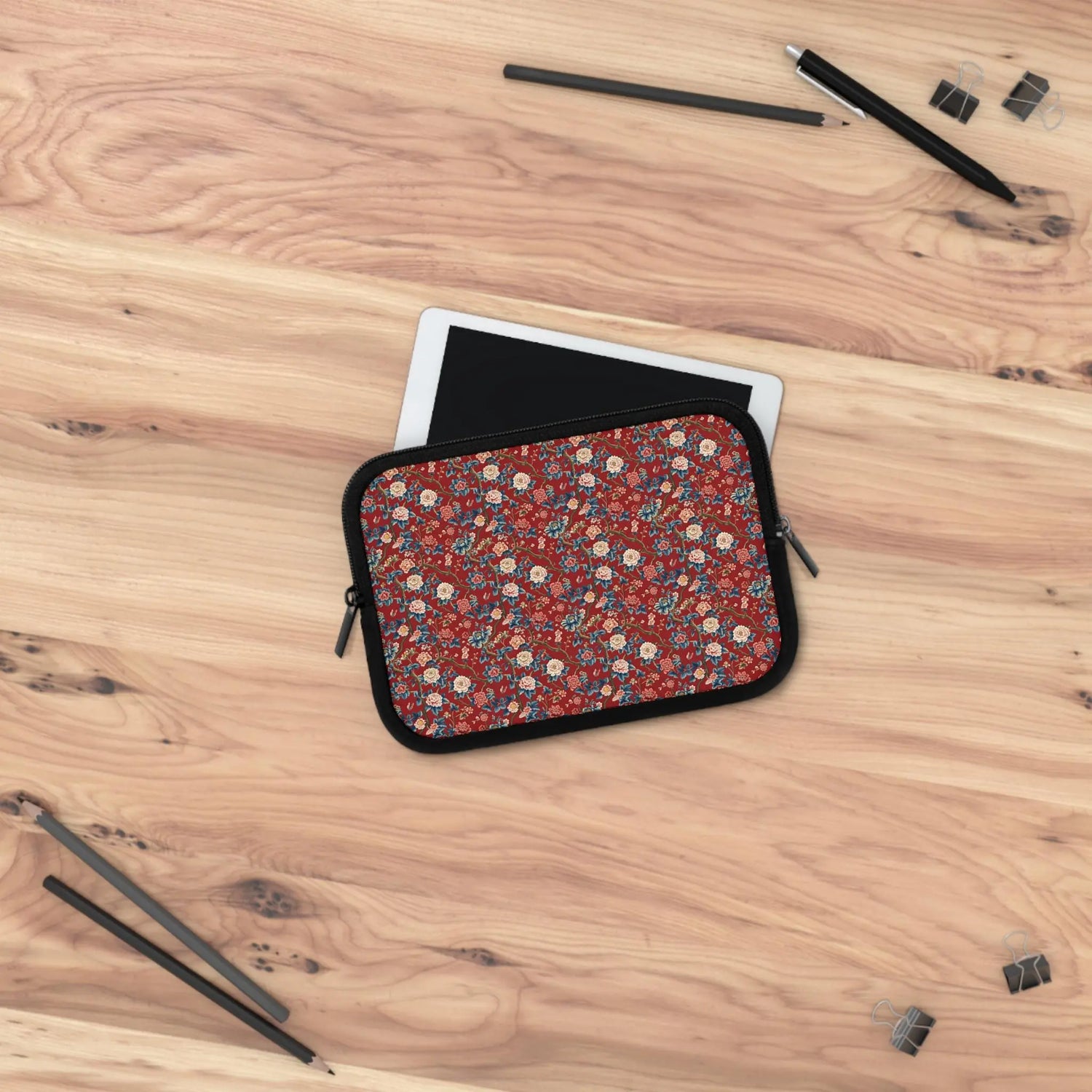 Bohemian Floral Laptop Sleeve, Chinioise Stylish Tech Organizer, Gift for Students, Work & Travel Accessory, Computer Case