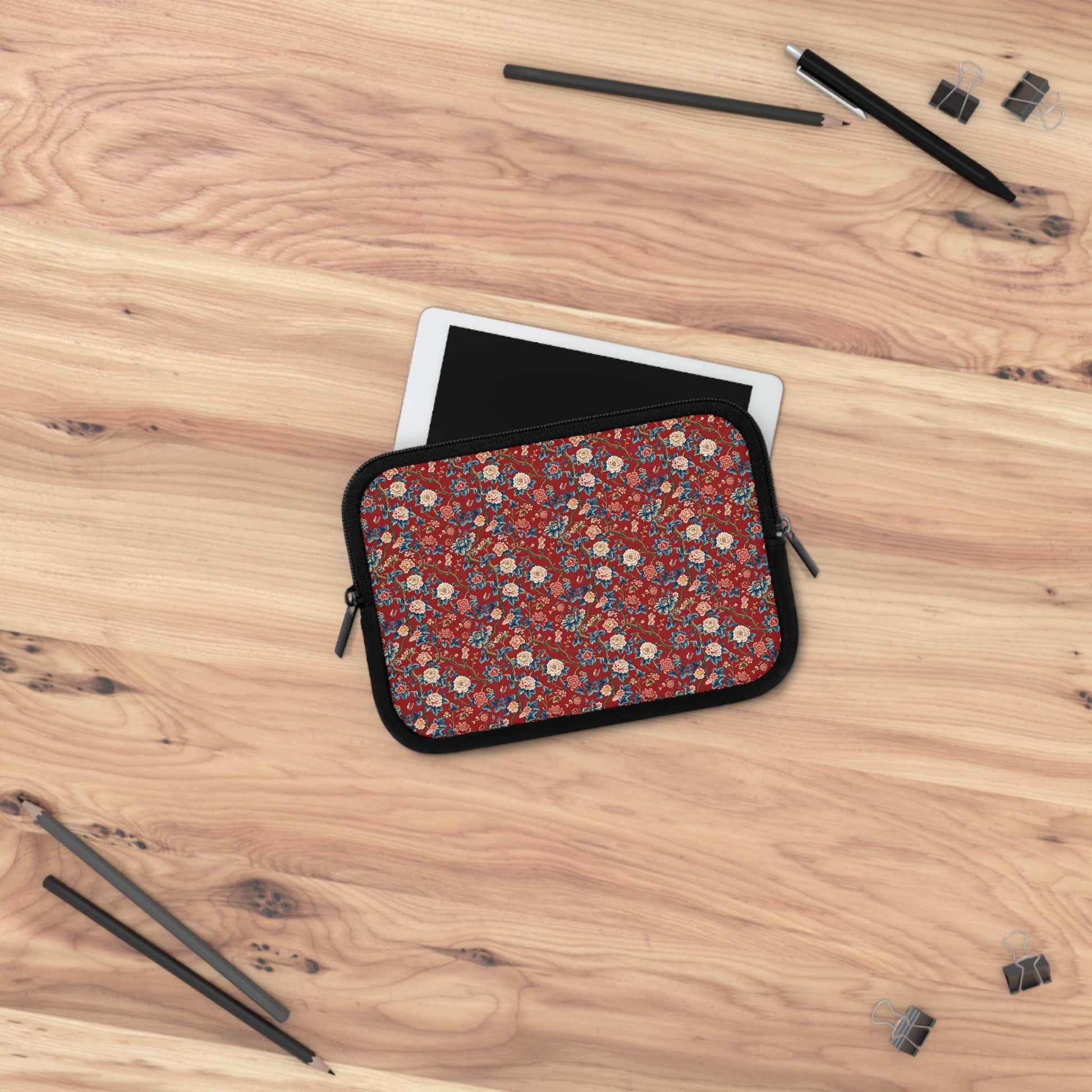 Bohemian Floral Laptop Sleeve, Chinioise Stylish Tech Organizer, Gift for Students, Work & Travel Accessory, Computer Case
