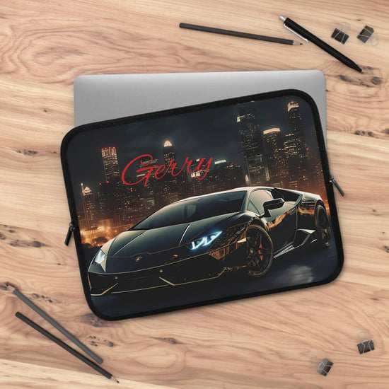Personalized Car Lover Laptop Sleeve, Cool Tech Accessory, Perfect Gift for Him, Black Lamborghini, Car Enthusiast The Aurora Touch