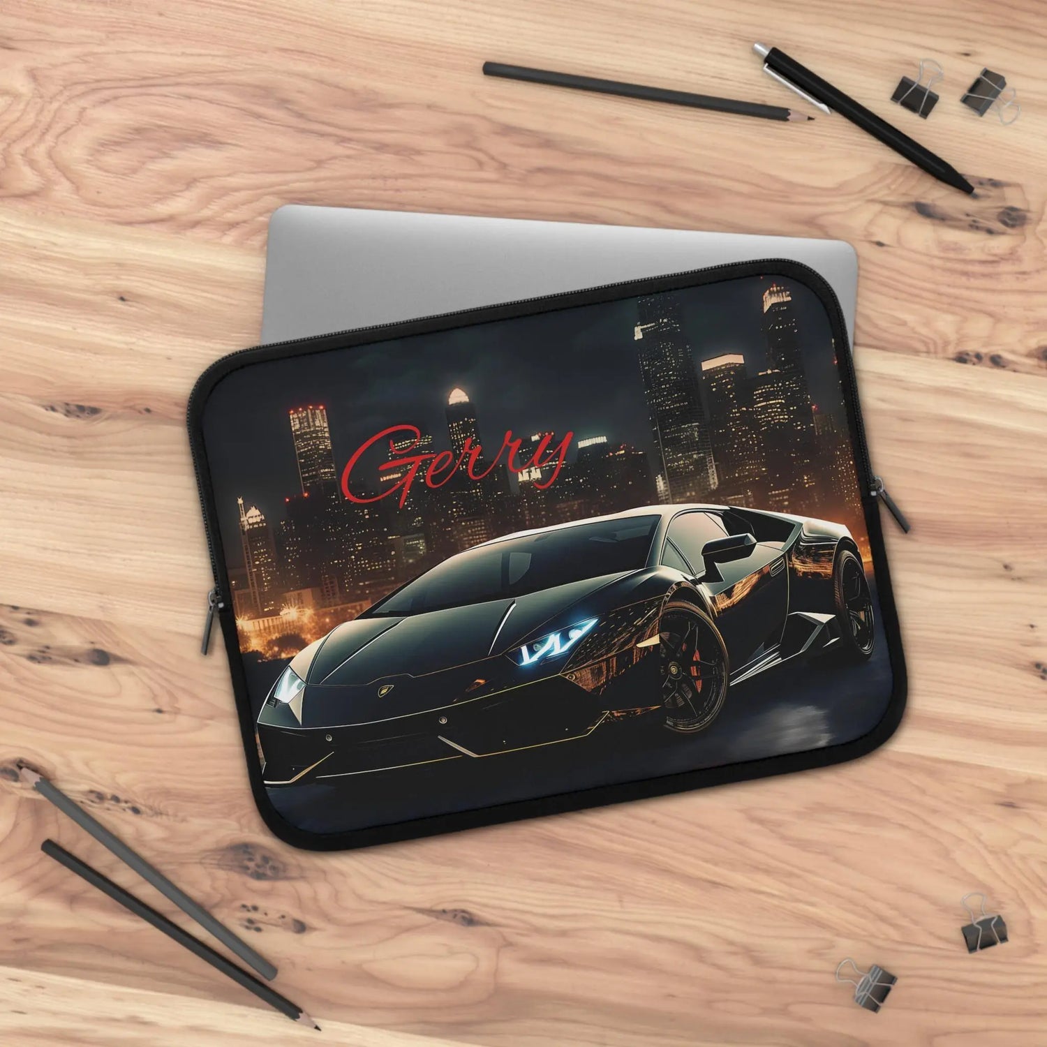 Personalized Car Lover Laptop Sleeve, Cool Tech Accessory, Perfect Gift for Him, Black Lamborghini, Car Enthusiast The Aurora Touch