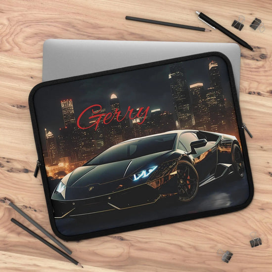 Personalized Car Lover Laptop Sleeve, Cool Tech Accessory, Perfect Gift for Him, Black Lamborghini, Car Enthusiast The Aurora Touch