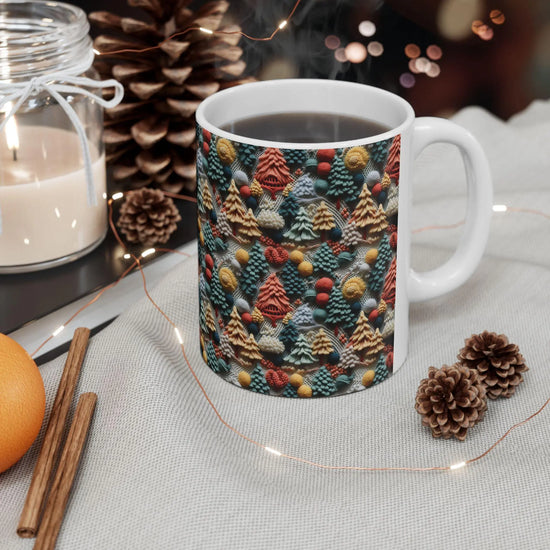 Whimsical Holiday Ceramic Mug | Colorful Christmas Tree Design | Cozy Gift for Coffee Lovers, Tea Time, Hot Chocolate, Winter Decor The Aurora Touch