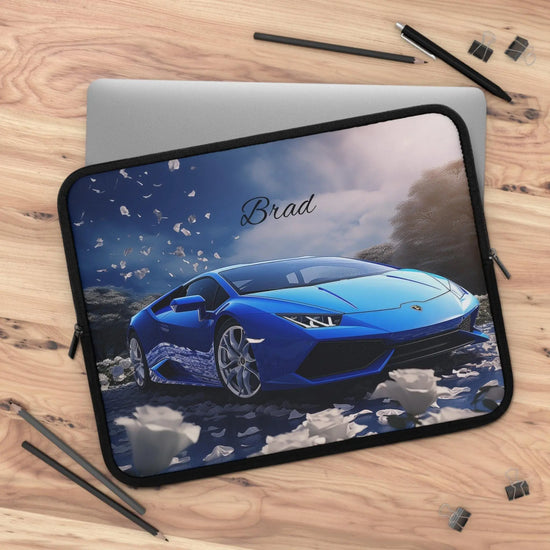 Personalized Car Lover Laptop Sleeve - Automotive Gift, Custom Tech Case, Stylish Computer Bag, Unique Present for Him, Blue Lamborghini The Aurora Touch