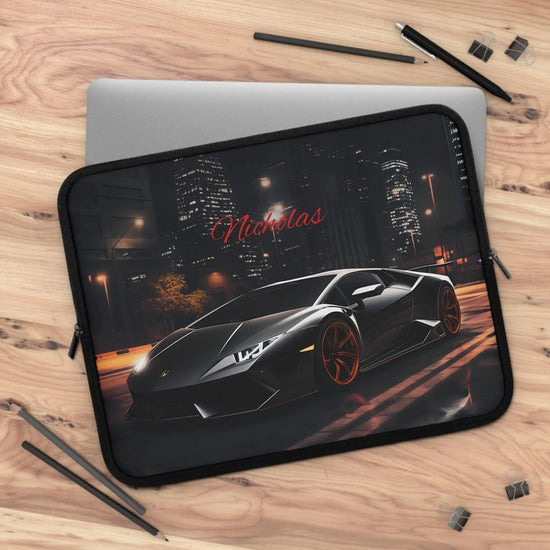 Personalized Black Lamborghini Laptop Sleeve, Custom Tech Case, Gamer Gift, Online Class Accessory, Back to School The Aurora Touch