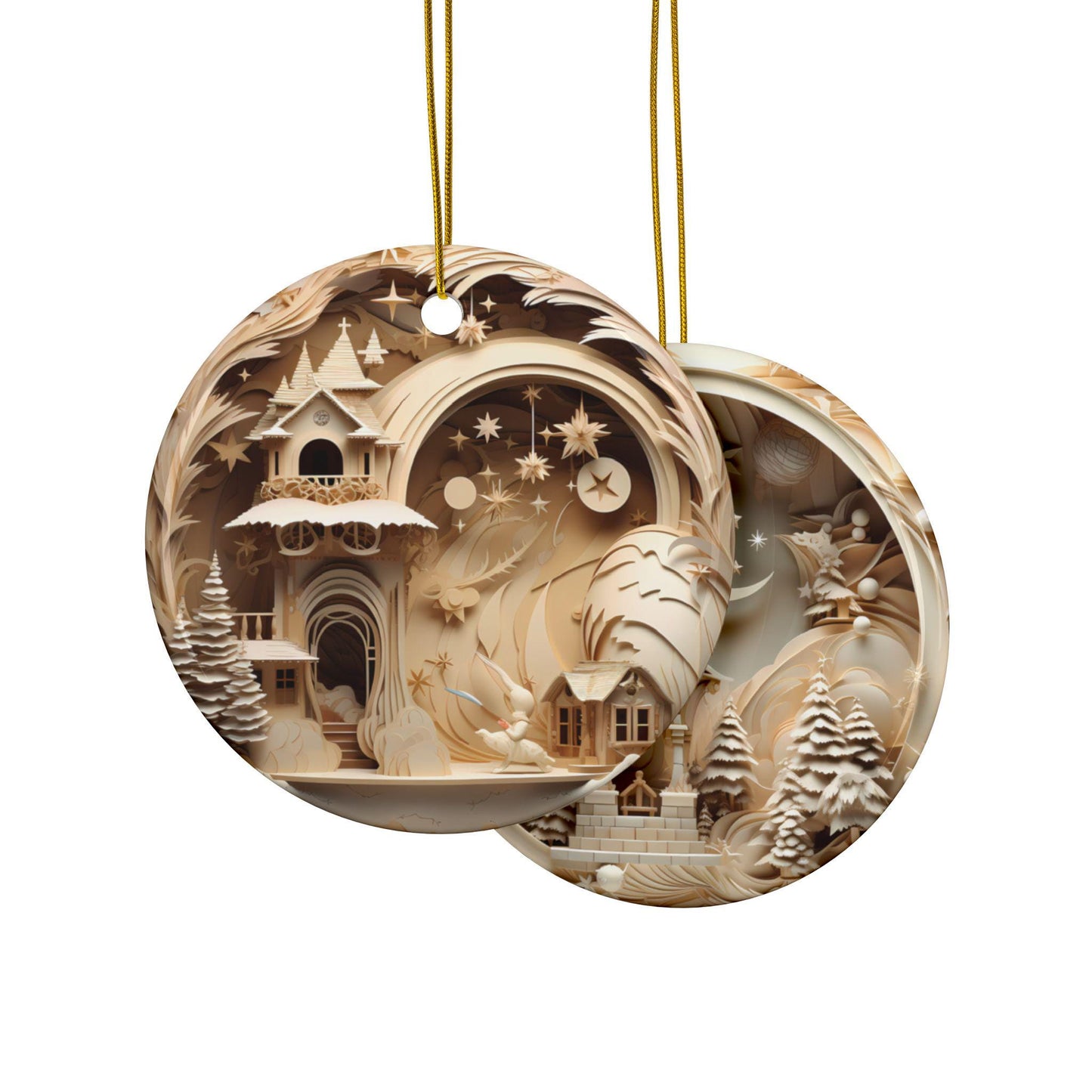Whimsical Ceramic Ornaments - Perfect for Christmas Decor, Holiday Gifts, Tree Decorations, Winter Wonderland, Double-Sided