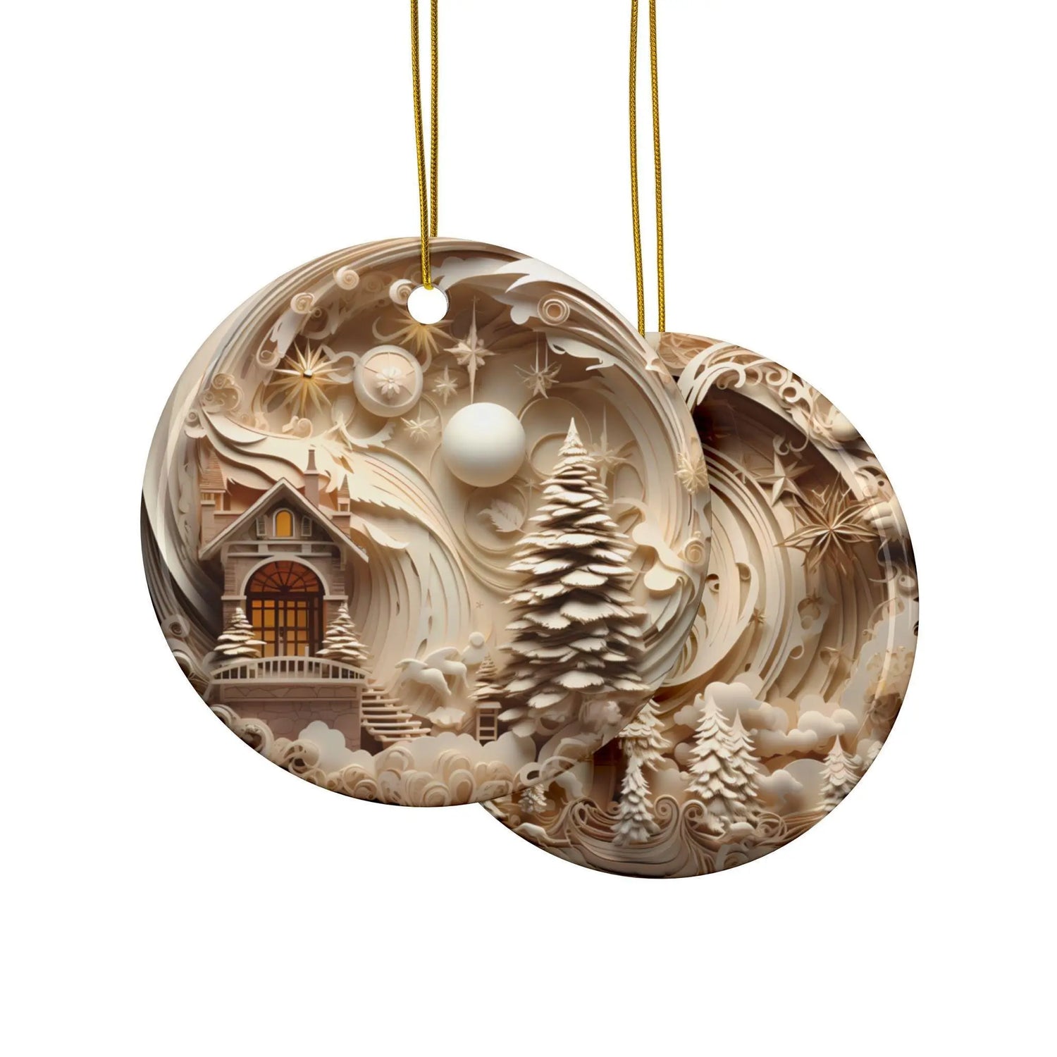 Whimsical Double-Sided Ceramic Ornaments - A Cozy Winter Wonderland, Tree Decorations, Holiday Gifts, Home Decor, Christmas Ornaments The Aurora Touch