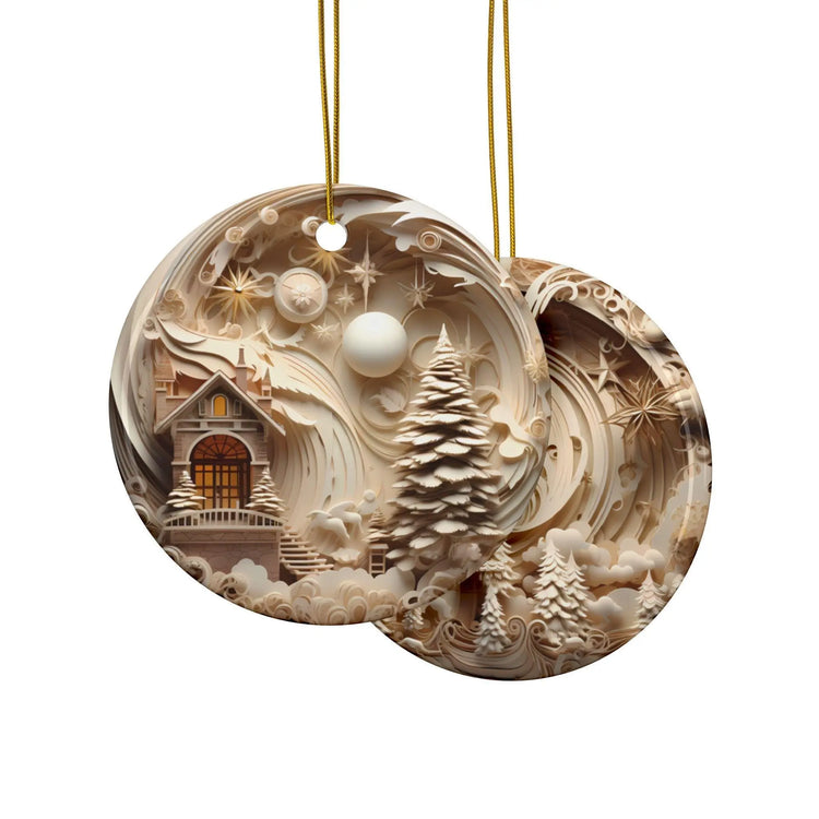 Whimsical Double-Sided Ceramic Ornaments - A Cozy Winter Wonderland, Tree Decorations, Holiday Gifts, Home Decor, Christmas Ornaments The Aurora Touch