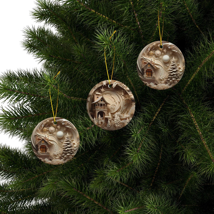 Whimsical Double-Sided Ceramic Ornaments - A Cozy Winter Wonderland, Tree Decorations, Holiday Gifts, Home Decor, Christmas Ornaments The Aurora Touch