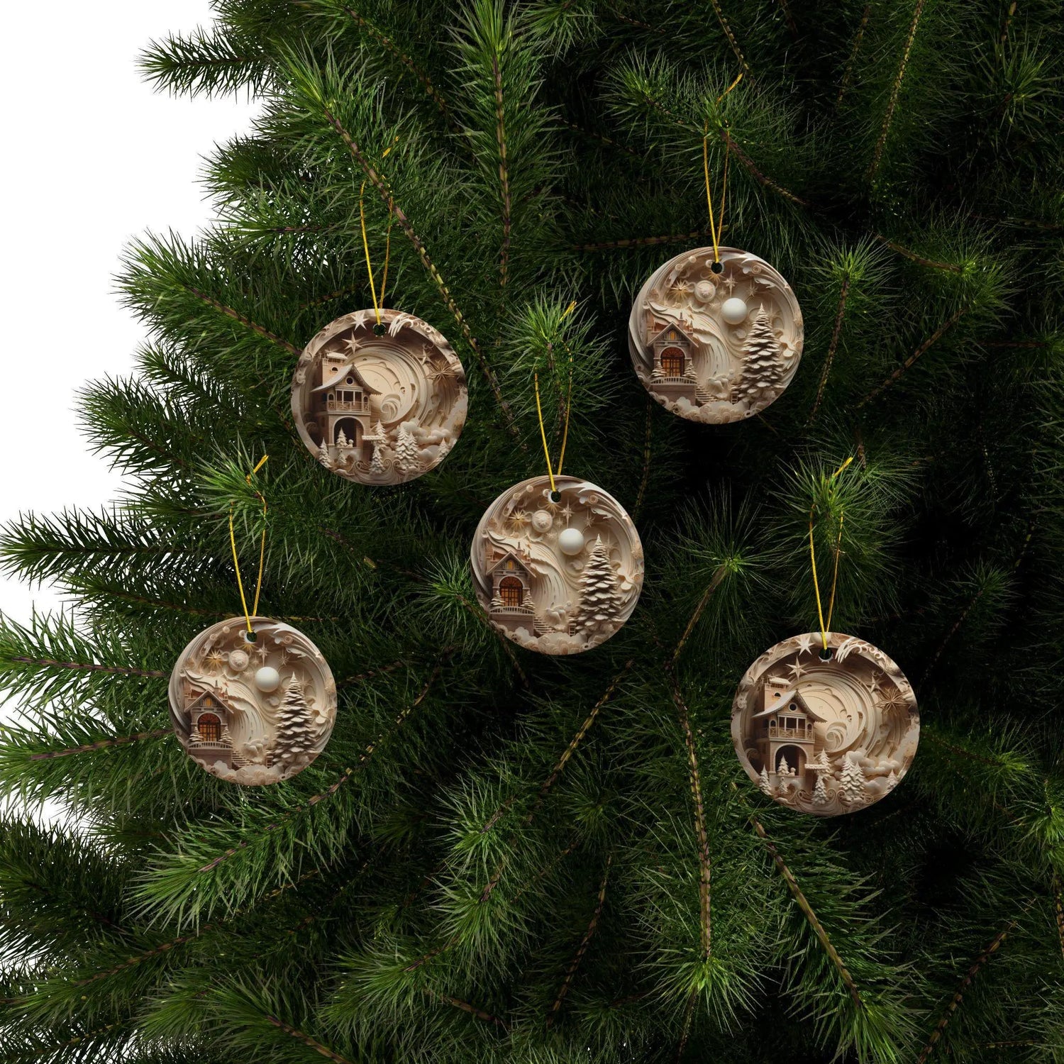 Whimsical Double-Sided Ceramic Ornaments - A Cozy Winter Wonderland, Tree Decorations, Holiday Gifts, Home Decor, Christmas Ornaments The Aurora Touch