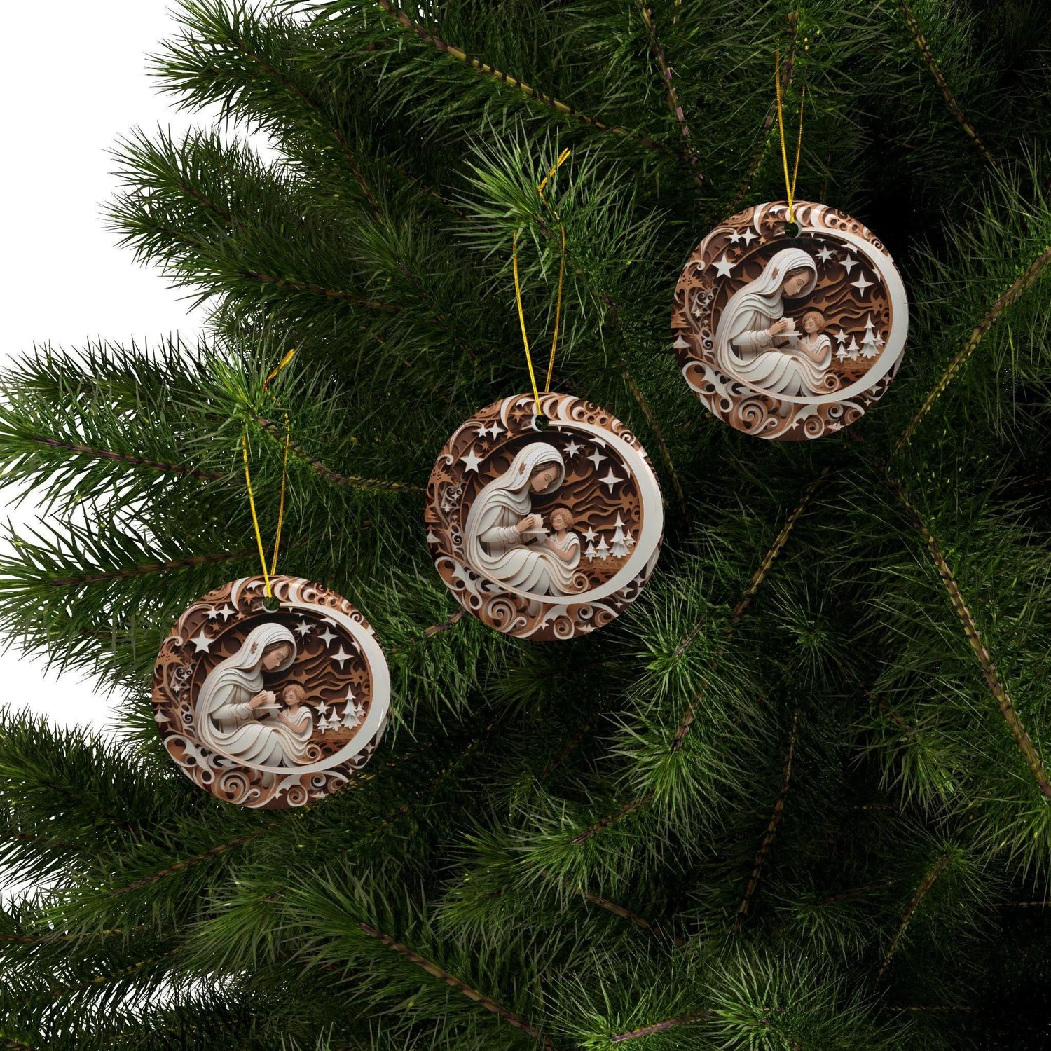 Handcrafted Ceramic Ornaments - 2-Sided Christmas Decor, Family Keepsake, Holiday Gift, Nativity Design The Aurora Touch