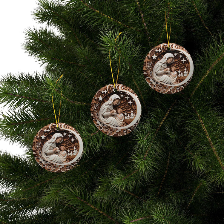 Handcrafted Ceramic Ornaments - 2-Sided Christmas Decor, Family Keepsake, Holiday Gift, Nativity Design The Aurora Touch