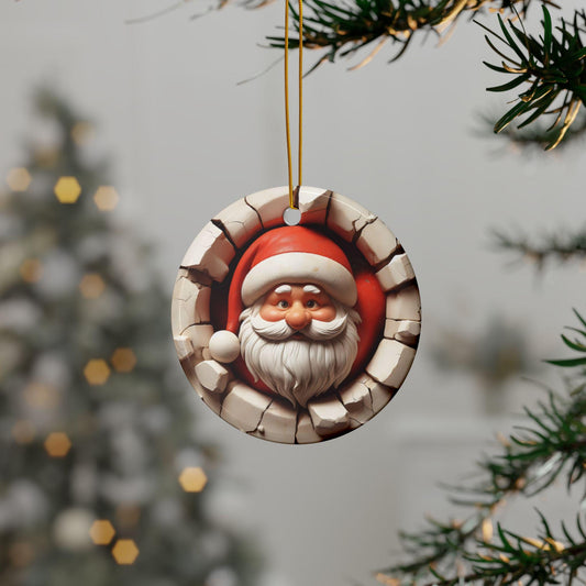 Festive Santa Ceramic Ornaments, 2-Sided Print, Holiday Decor, Christmas Tree Decorations, Gift Tags, 1pc to 10pcs