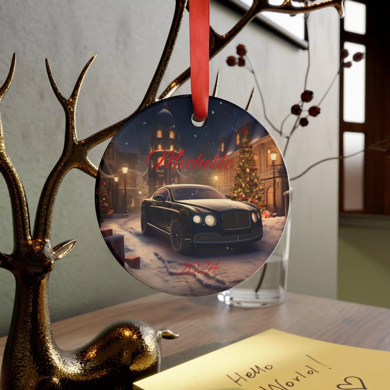 Personalized Acrylic Ornament, Holiday Decor, Custom Car Ornament, Christmas Gift, Keepsake Decoration, Winter Wonderland, Black Bentley The Aurora Touch