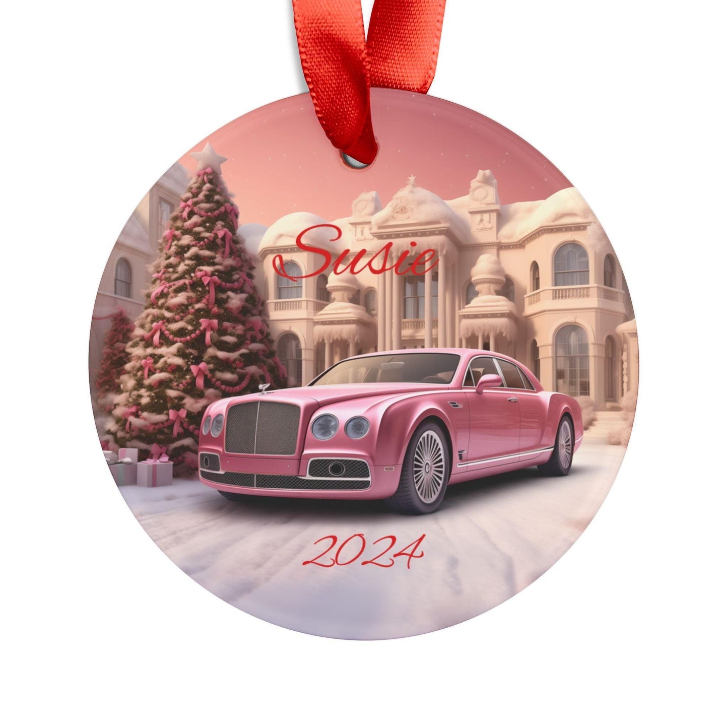 Personalized Acrylic Ornament, Pink Car Holiday Ornament, Custom Christmas Decor, Unique Gift for Her, Pink Rolls Royce, Vintage