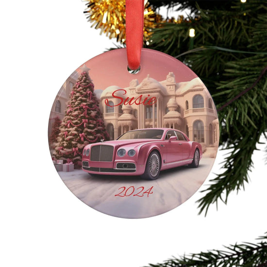 Personalized Acrylic Ornament, Pink Car Holiday Ornament, Custom Christmas Decor, Unique Gift for Her, Pink Rolls Royce, Vintage The Aurora Touch