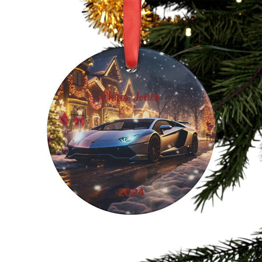 Personalized Silver Lamborghini Acrylic Ornament with Ribbon, Custom Name Gift, Holiday Decor, Car Lover Keepsake, Christmas Ornament 2024