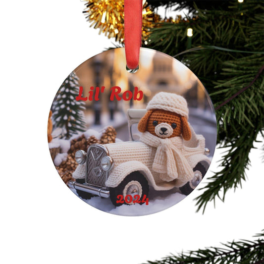 Personalized Acrylic Ornament with Dog Design, Custom Holiday Decor, Cute Pet-Themed Gift, Family Keepsake, Christmas Knit Decoration