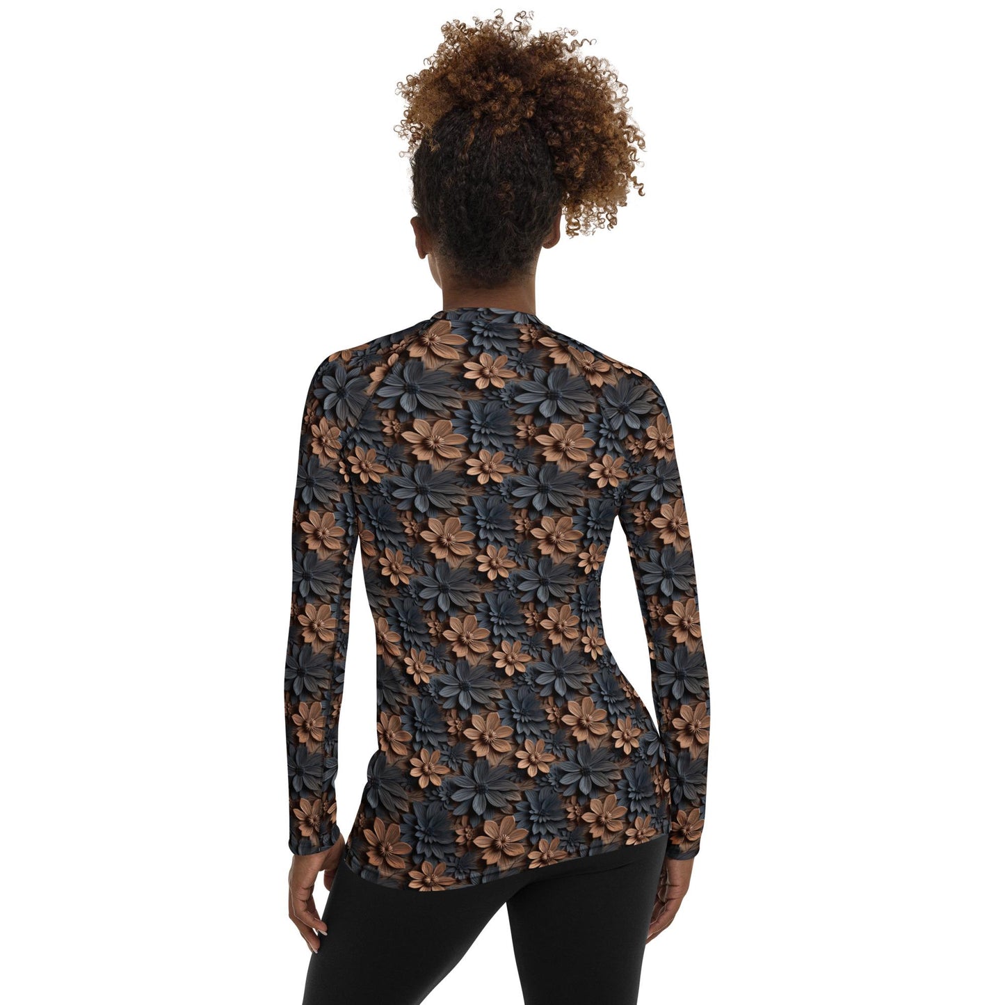 Captivating Warm Floral Colors Women&#39;s Rash Guard – Vibrant All-Over Print for Style & Comfort
