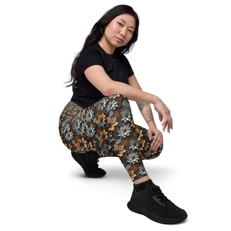 Warm Floral All-Over Print Leggings with Pockets – Stylish & Comfortable Everyday Wear