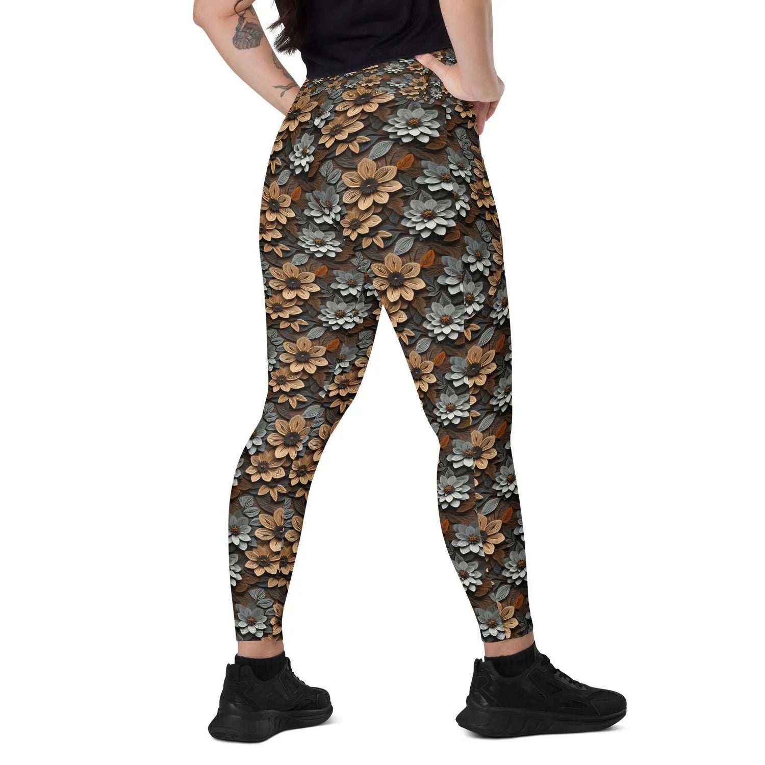 Warm Floral All-Over Print Leggings with Pockets – Stylish & Comfortable Everyday Wear