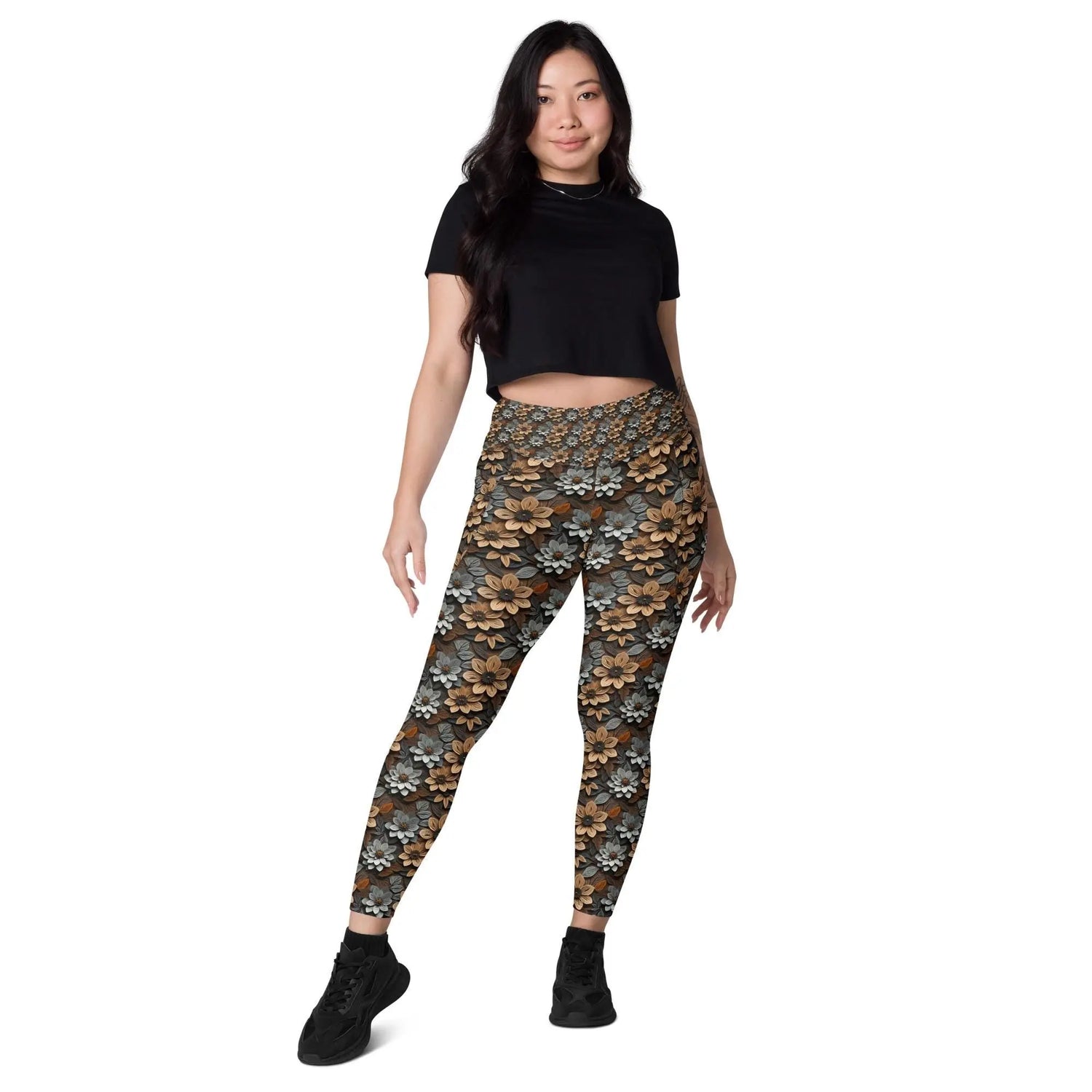 Warm Floral All-Over Print Leggings with Pockets – Stylish & Comfortable Everyday Wear