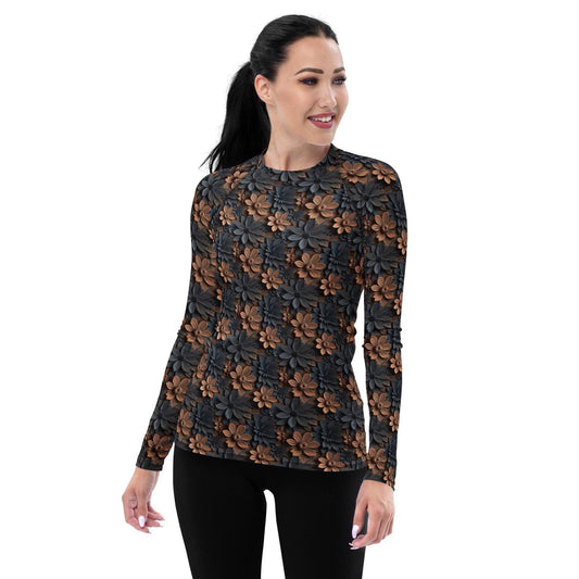 Captivating Warm Floral Colors Women's Rash Guard – Vibrant All-Over Print for Style & Comfort